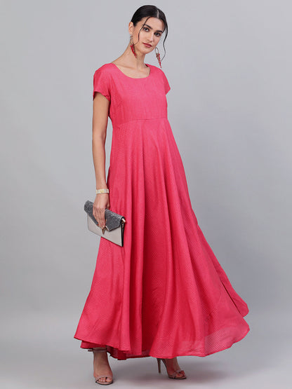 Women's Pink Flared Maxi Dress