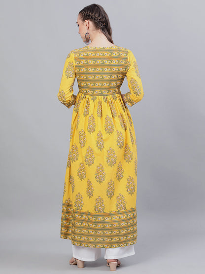 Women's Yellow Floral Print Anarkali