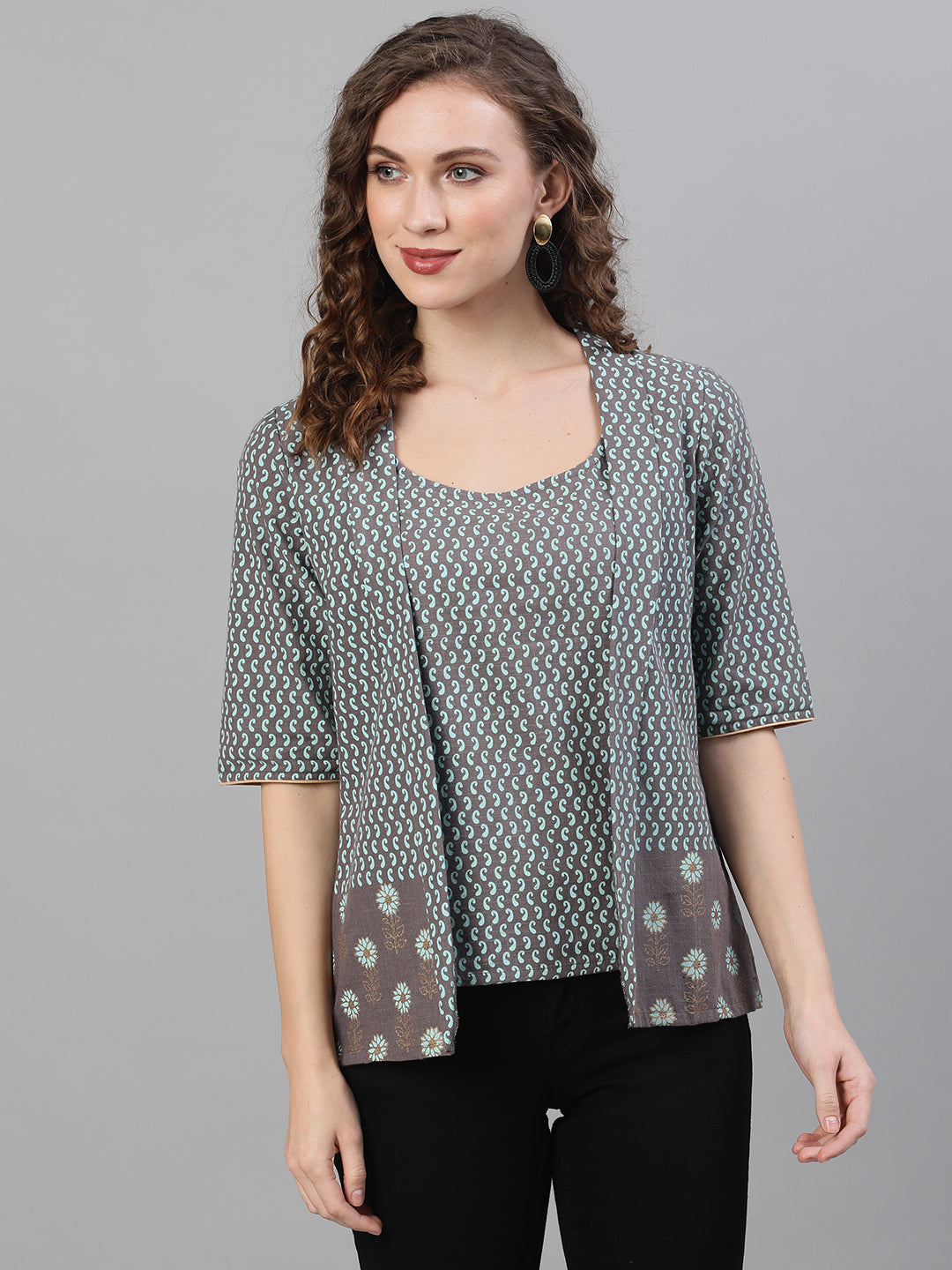 Women's Grey Printed Top