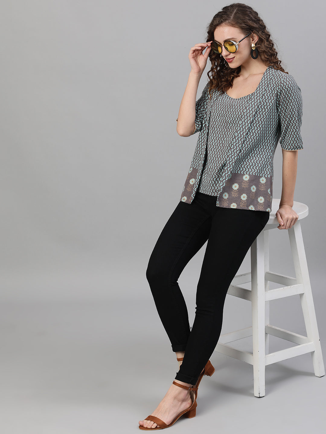 Women's Grey Printed Top