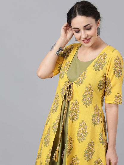 Women's Yellow Floral Print Maxi Dress