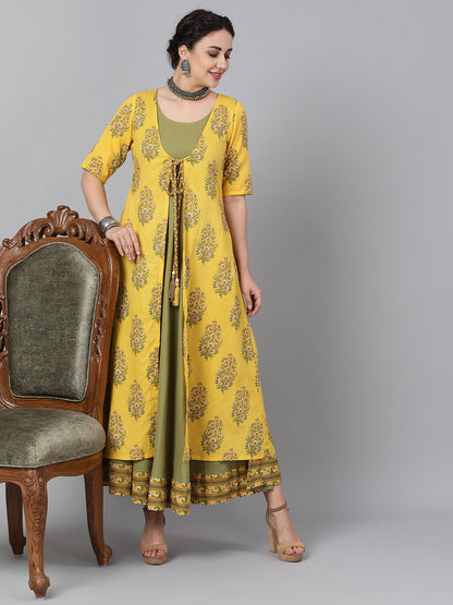 Women's Yellow Floral Print Maxi Dress