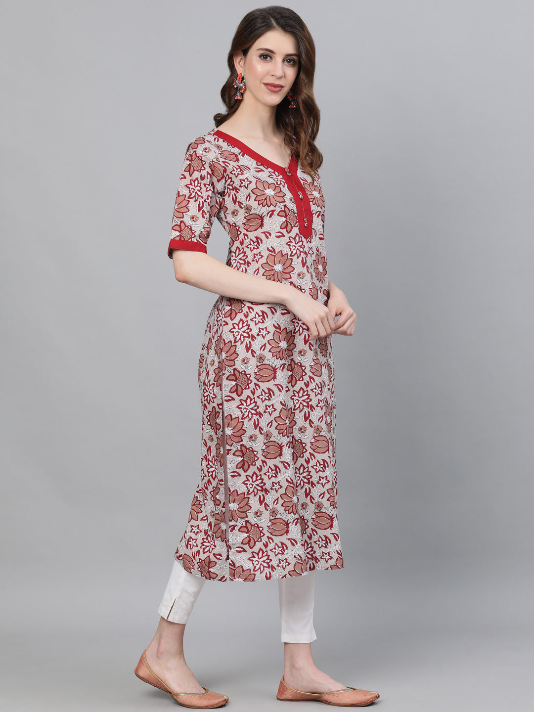 Women's White Floral Print Kurta