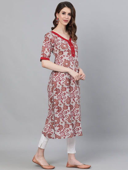 Women's White Floral Print Kurta