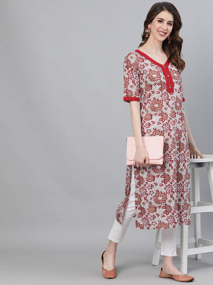 Women's White Floral Print Kurta