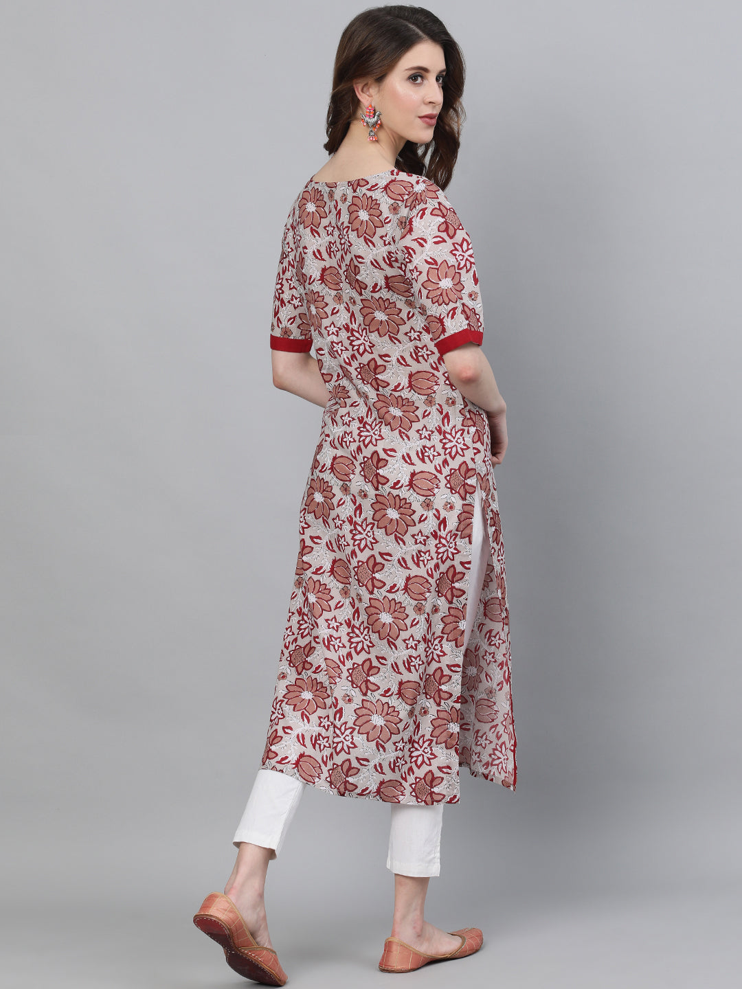 Women's White Floral Print Kurta