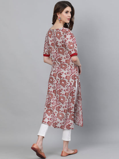 Women's White Floral Print Kurta