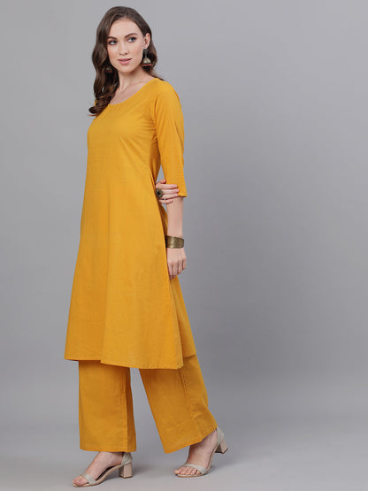 Women's Mustard Kurta Palazzo With Printed Dupatta