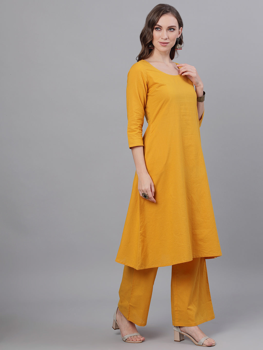 Women's Mustard Kurta Palazzo With Printed Dupatta