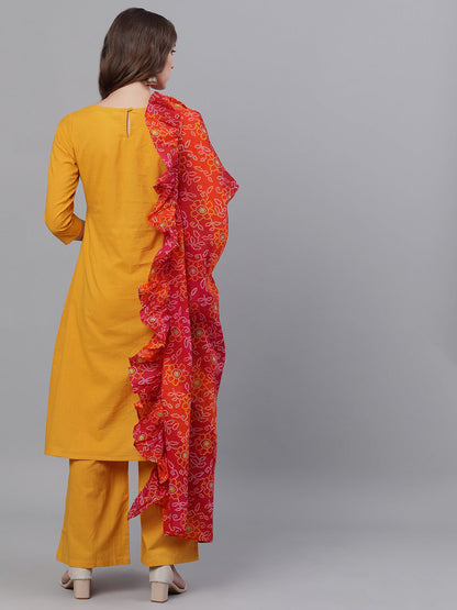 Women's Mustard Kurta Palazzo With Printed Dupatta