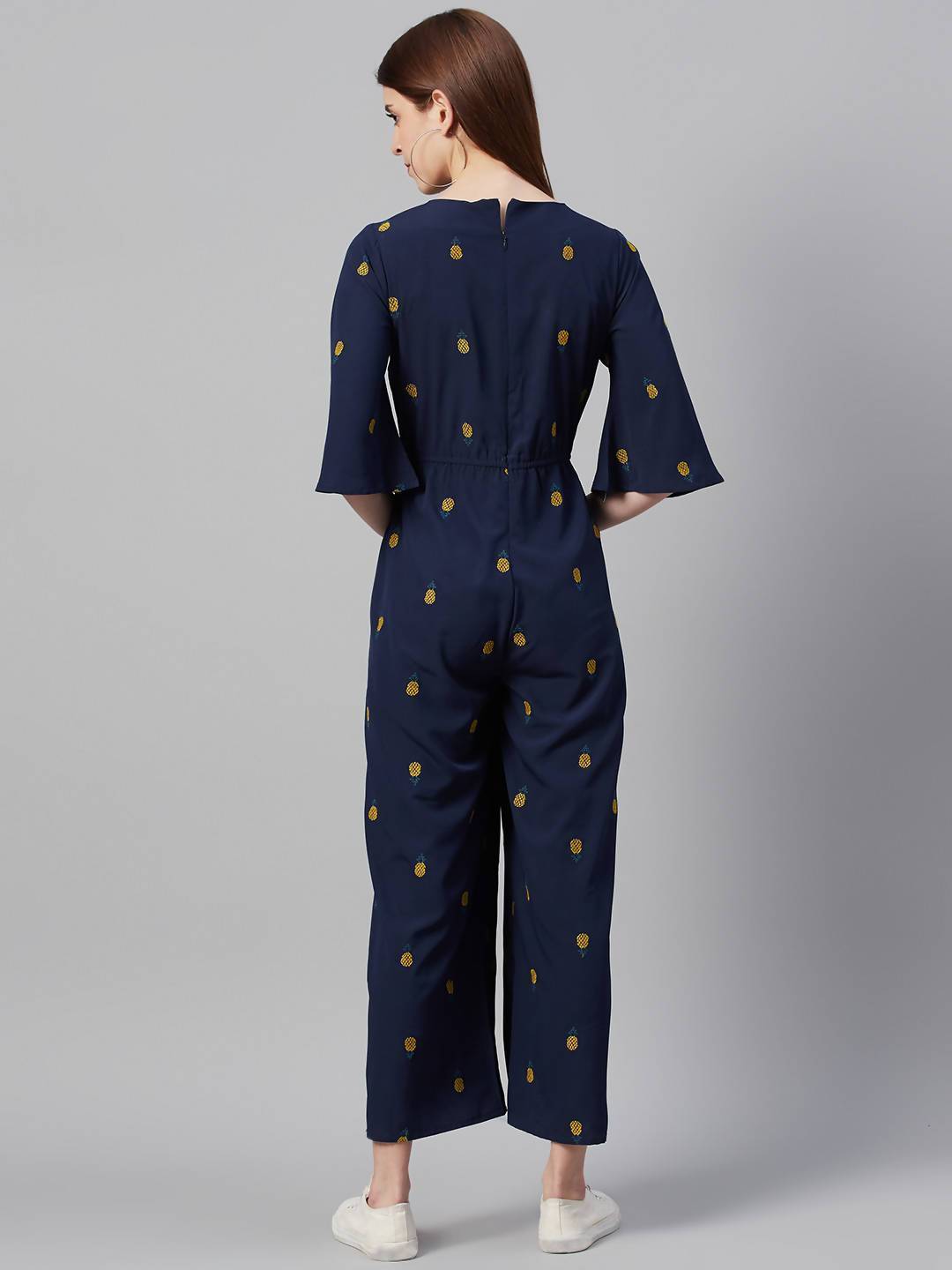 Women's Darkblue Micro Poly Embroidered Ethnic Jumpsuit