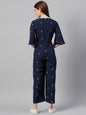Women's Darkblue Micro Poly Embroidered Ethnic Jumpsuit