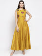Women's Mustrad Yellow Foral Ethnic Maxi Dress