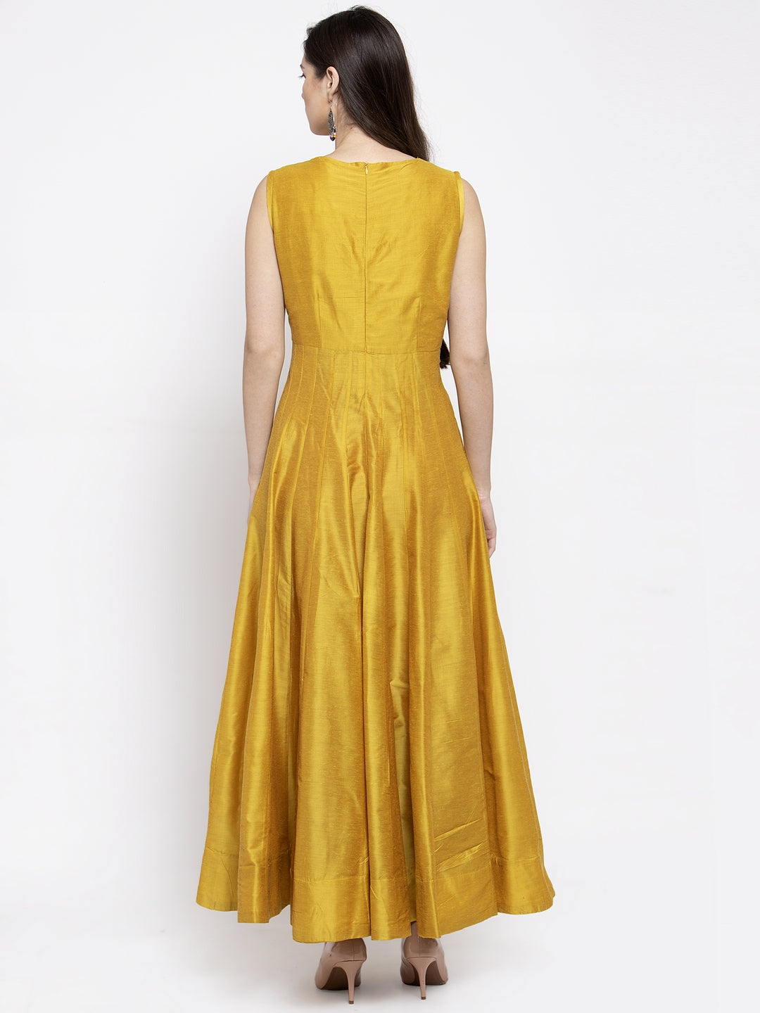 Women's Mustrad Yellow Foral Ethnic Maxi Dress