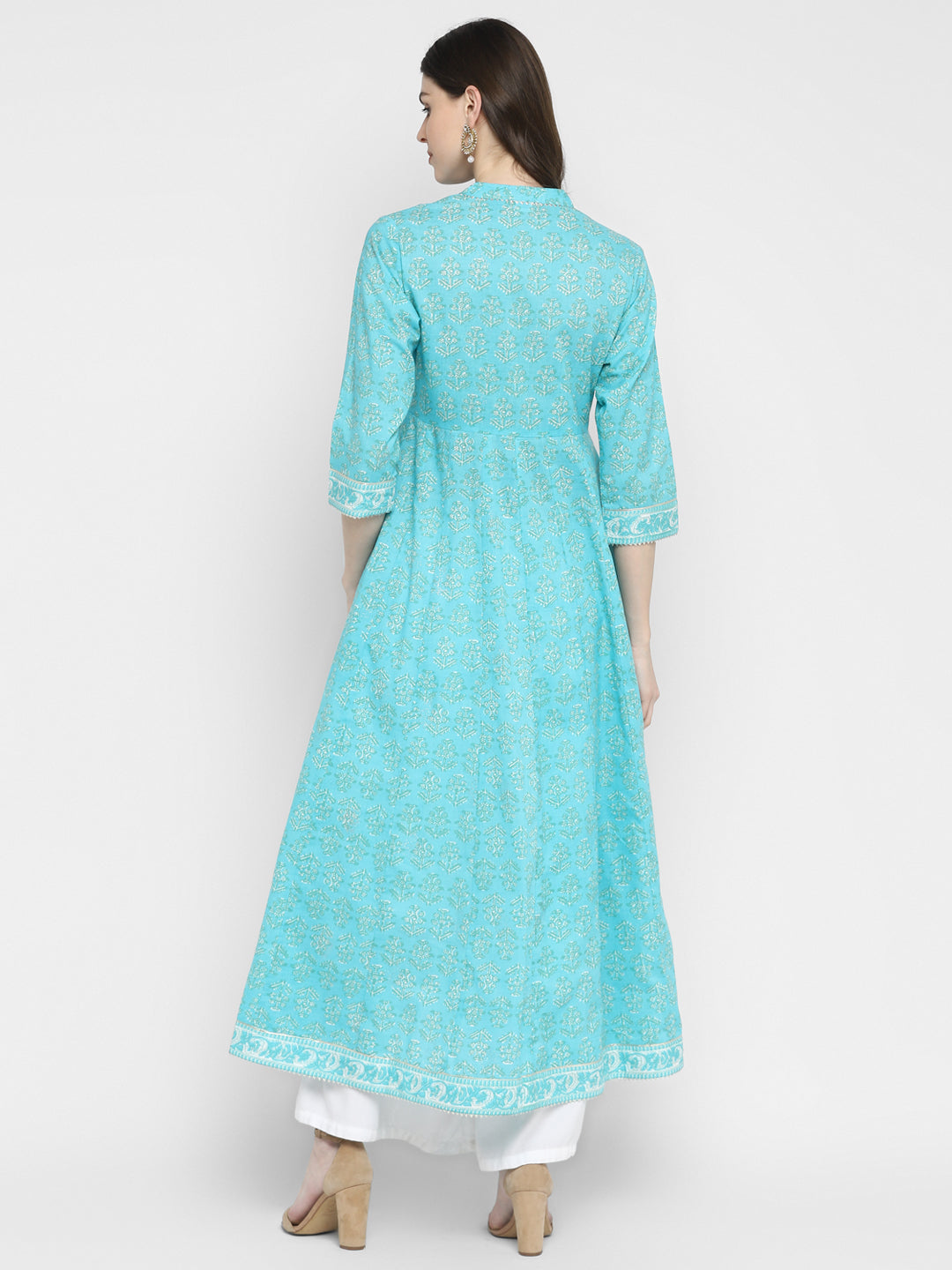 Women's Sky Blue Anarkali Cotton Kurta By Vbu