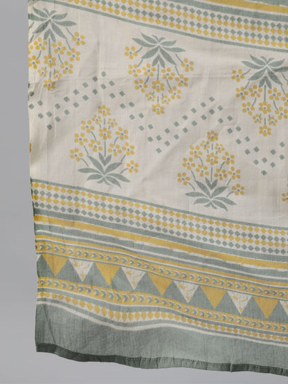 Women's Green & Yellow Ikat Printed Straight Kurta With Palazzo & Dupatta Set