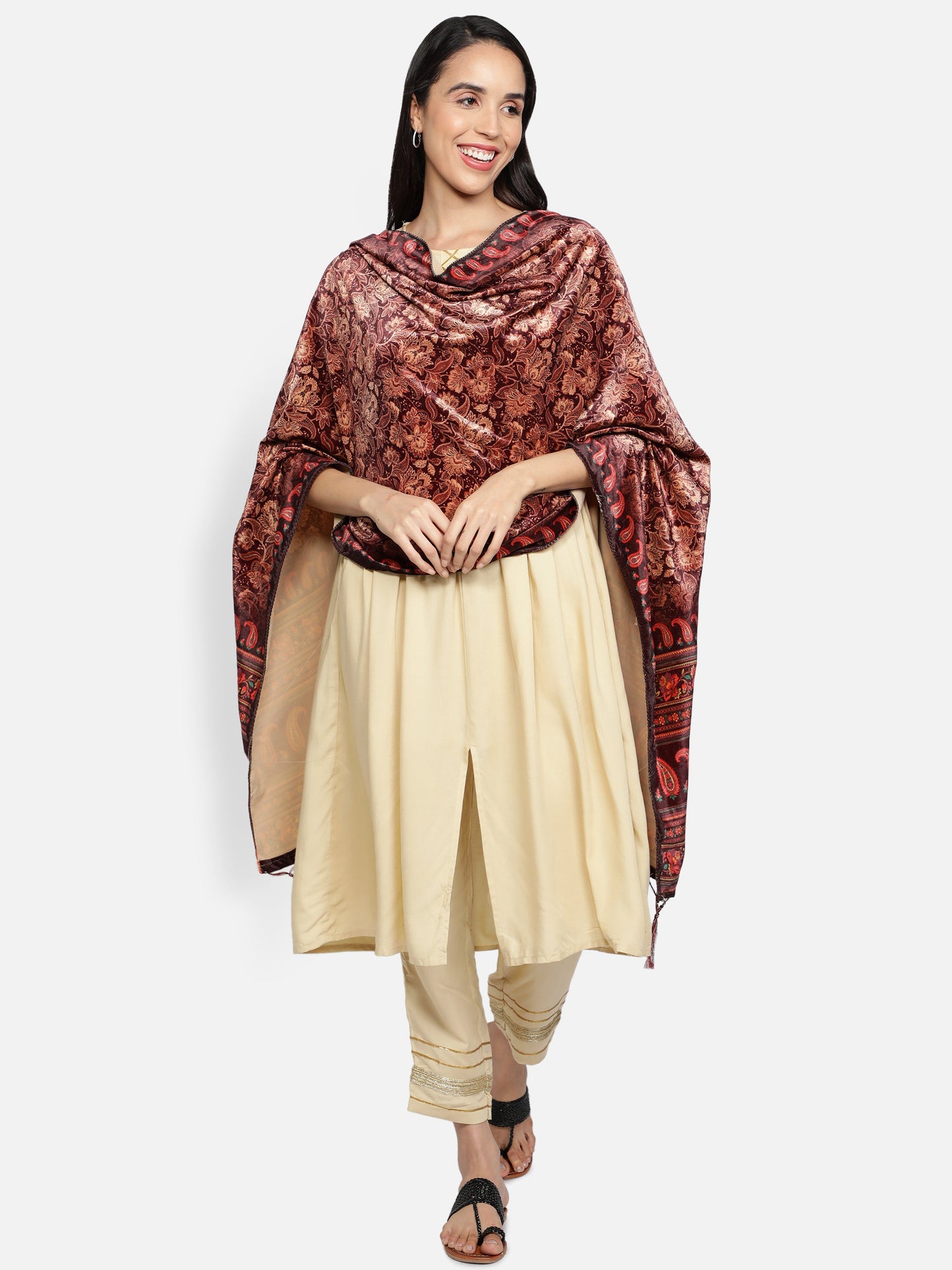 Women's Multicolored Polyster Velvet  Digital Printed Dupatta