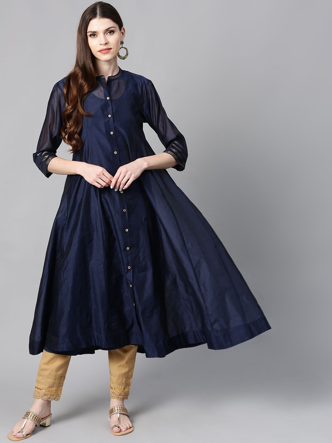Women's Chanderi Embellished Jacket Style 2 Piece Kurta