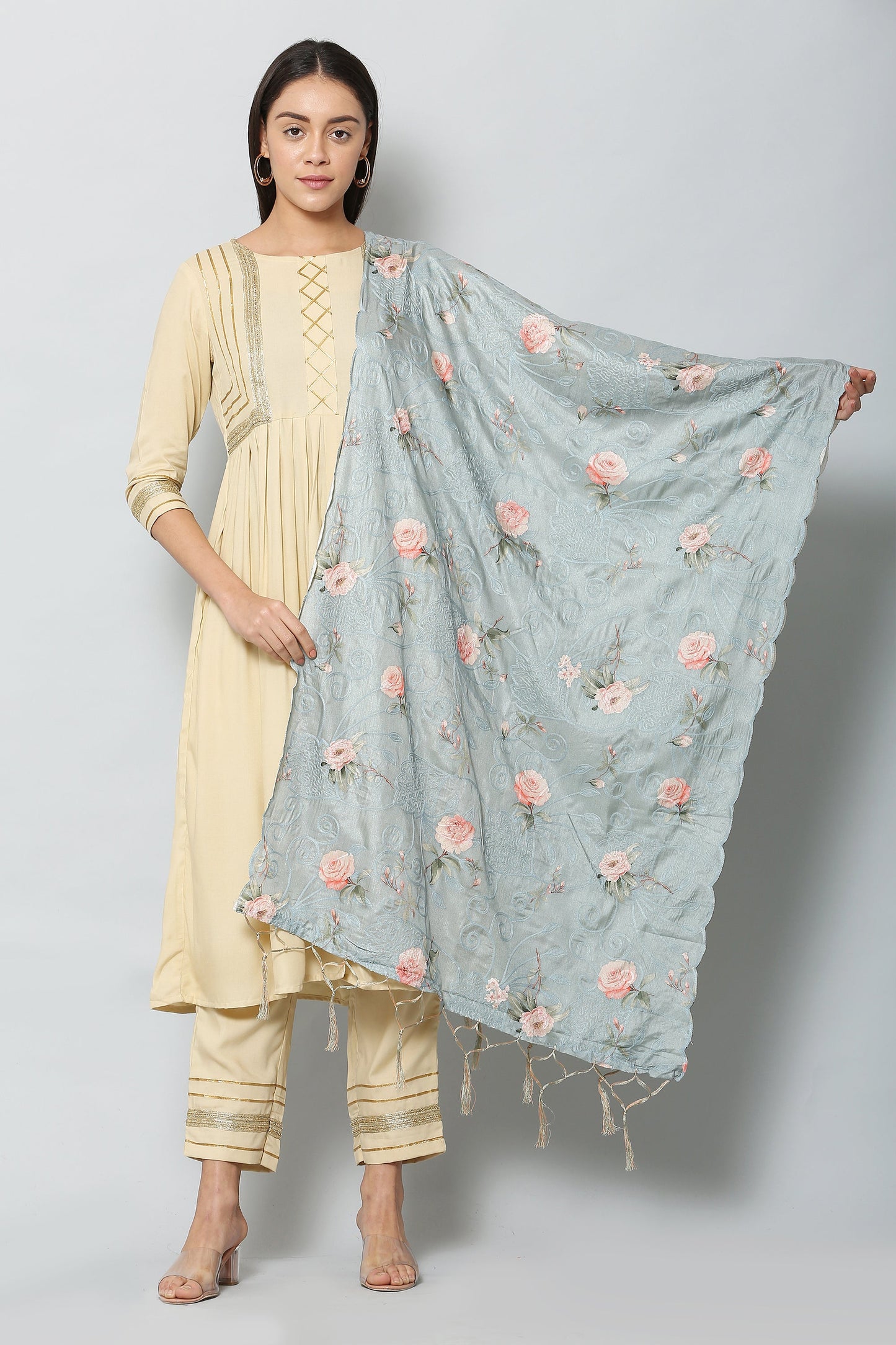 Women's Green Color Art Silk Embroidery and Digital Printed Dupatta