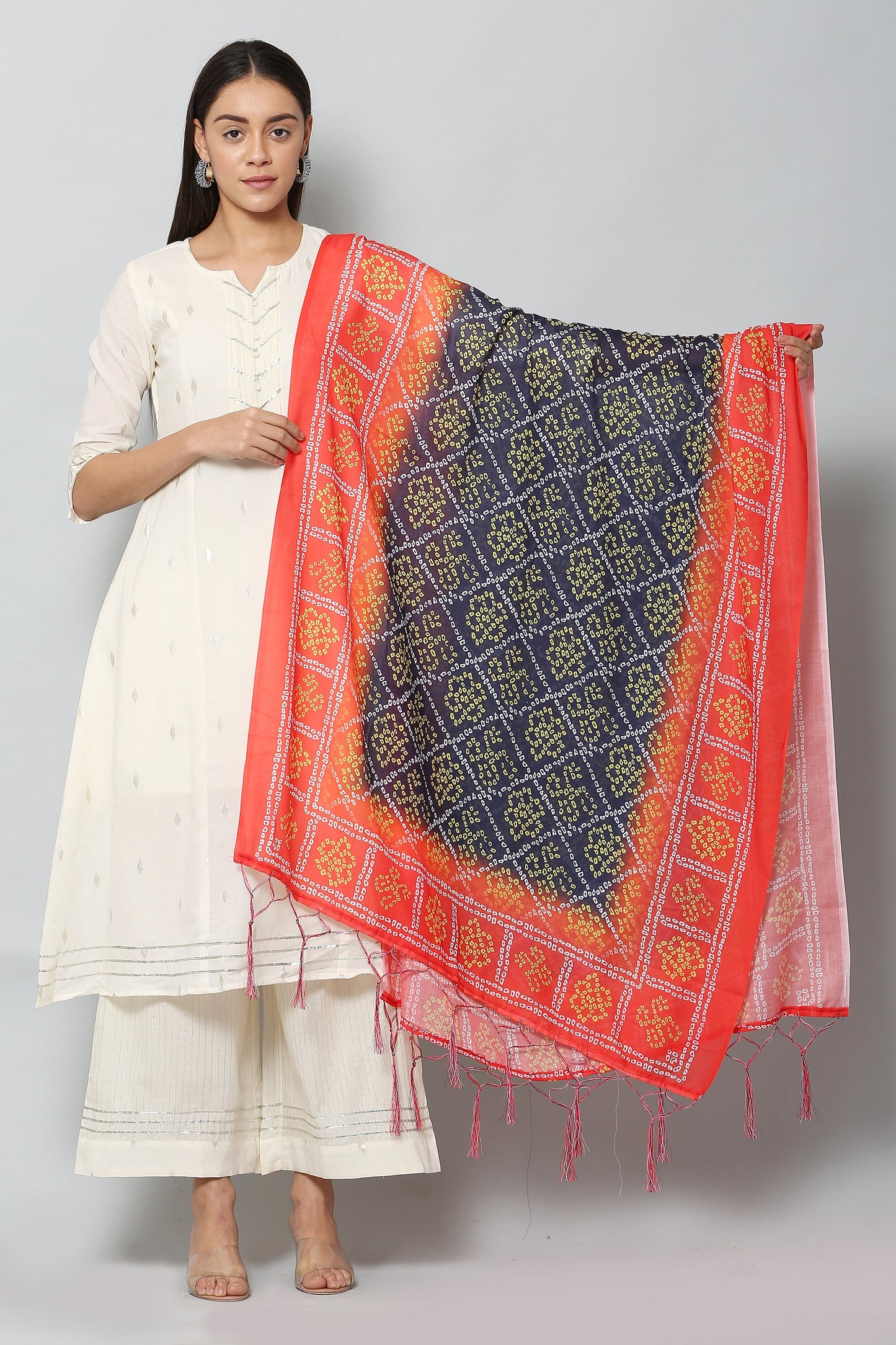 Women's Red & Blue Color Bandhani Digital Printed Dupatta