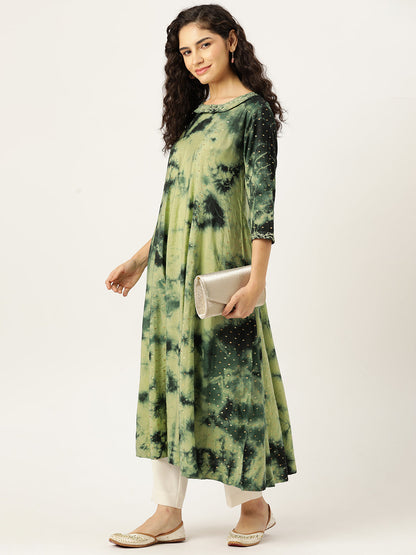 Women's Flared A-Line Dress (Green)