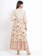 Women's Ivory Georgette Printed Flared Dress With Hair-Band