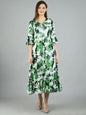 Women's Green Polyester Printed Half Sleeve V Neck Casual Dress
