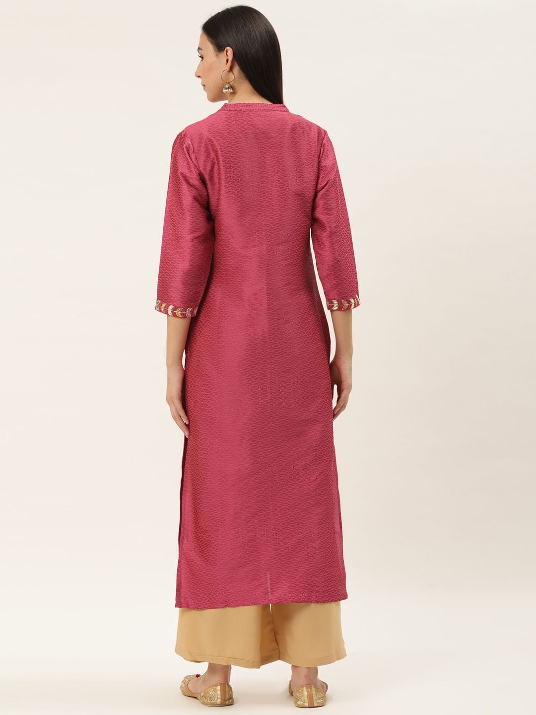 Women's Coral Pink Embroidered Straight Kurta