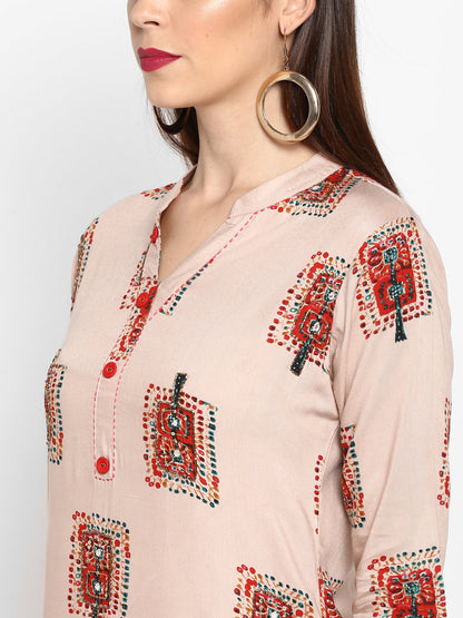 Women's Peach Rayon Kurta By Vbu