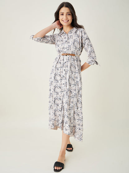 Women's Beige leaf printed LoungeDress