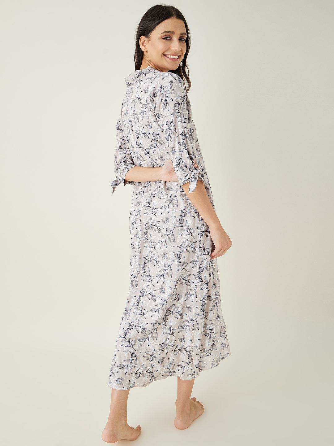 Women's Beige leaf printed LoungeDress