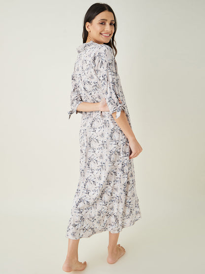 Women's Beige leaf printed LoungeDress
