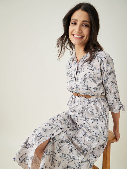 Women's Beige leaf printed LoungeDress