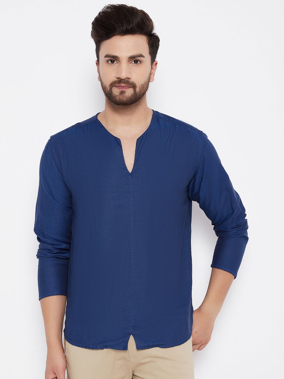 Men's Blue Solid Cotton Kurta1