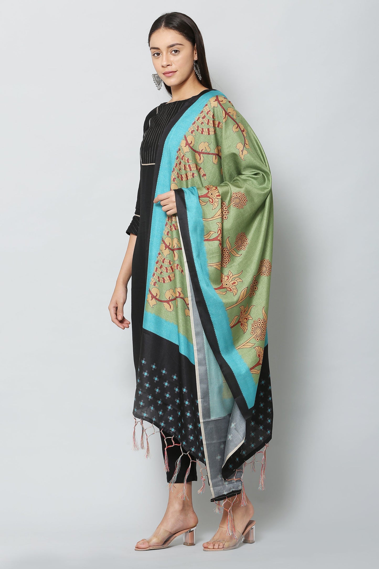 Women's Green & Black Color Art Silk Digital Printed Dupatta