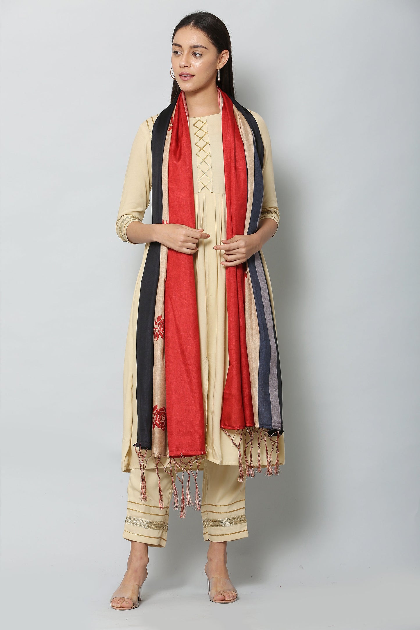 Women's Red Color Art Silk Digital Printed Dupatta