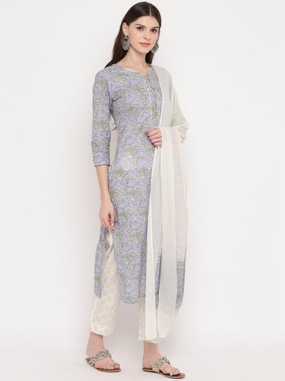 Women's Purple Printed Kurta With Palazzo & Dupatta Set By Vbuyz (S