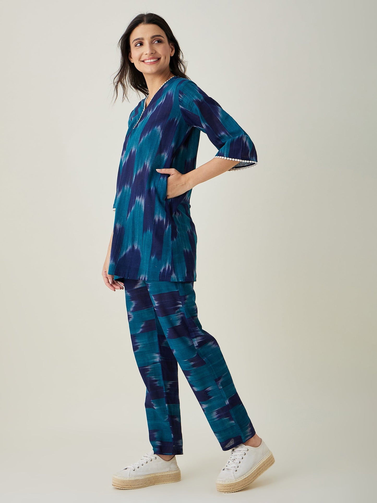 Women's Green Handloom ikat Coord set
