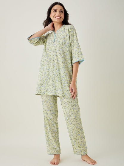 Women's Green Floral Printed Cotton Coord set