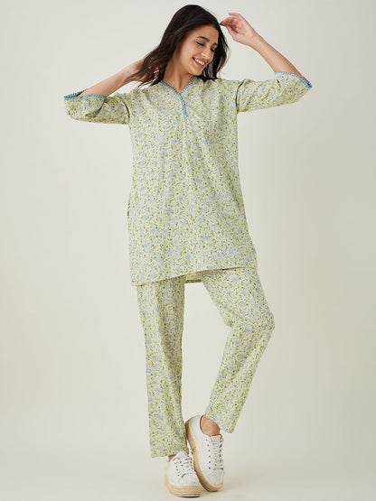 Women's Green Floral Printed Cotton Coord set