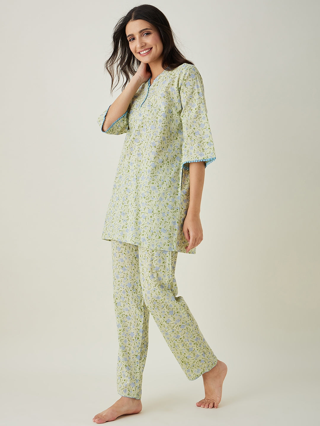 Women's Green Floral Printed Cotton Coord set