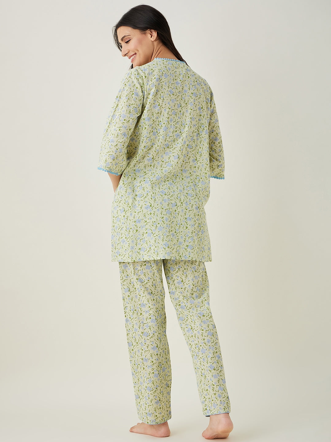 Women's Green Floral Printed Cotton Coord set