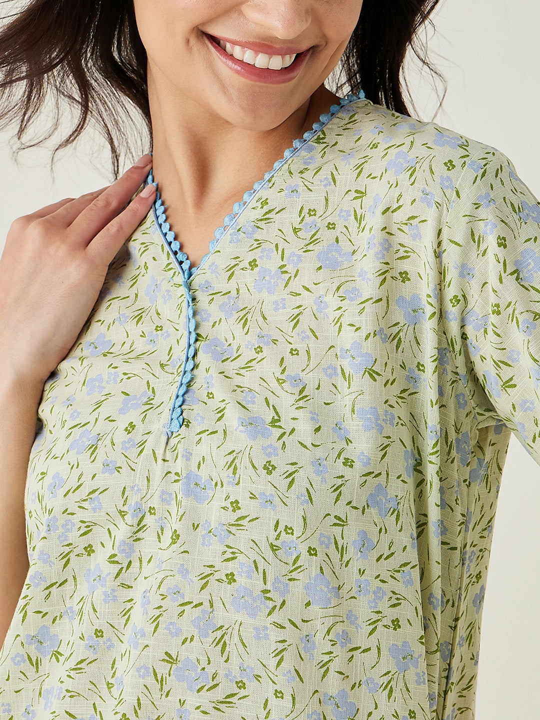 Women's Green Floral Printed Cotton Coord set