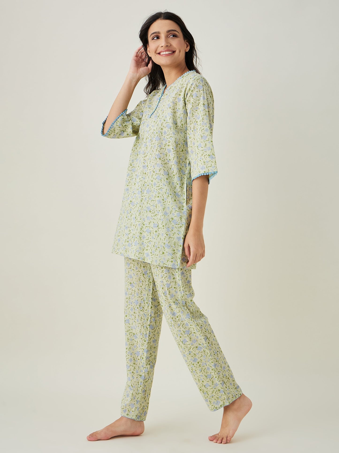 Women's Green Floral Printed Cotton Coord set
