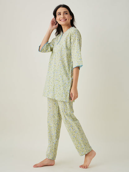 Women's Green Floral Printed Cotton Coord set