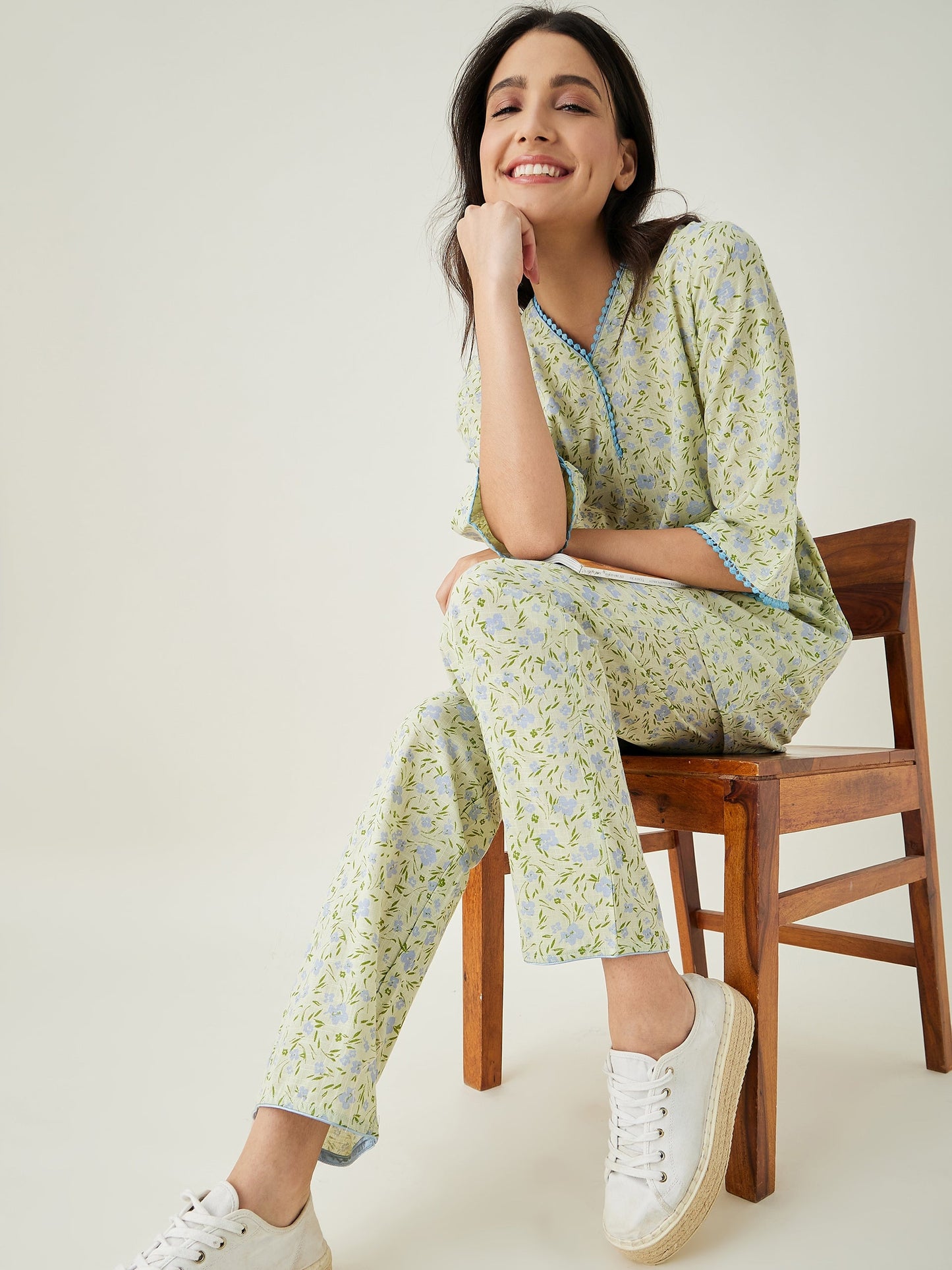 Women's Green Floral Printed Cotton Coord set