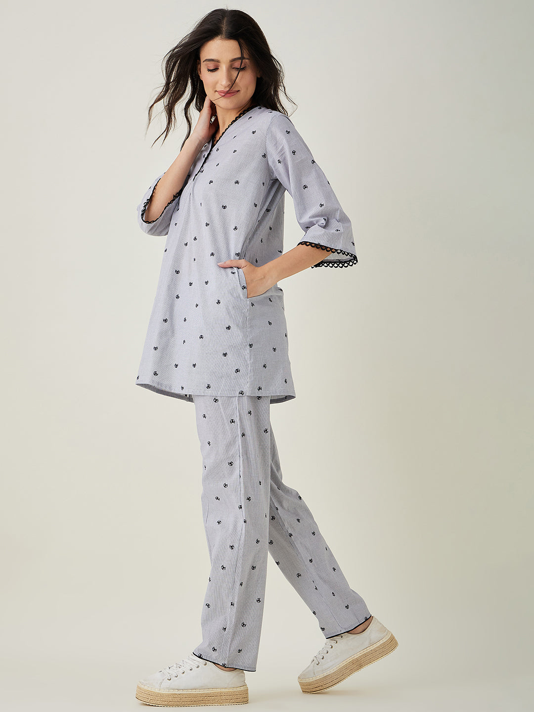 Women's Black and White Purrfectly Chic Cat Coord set