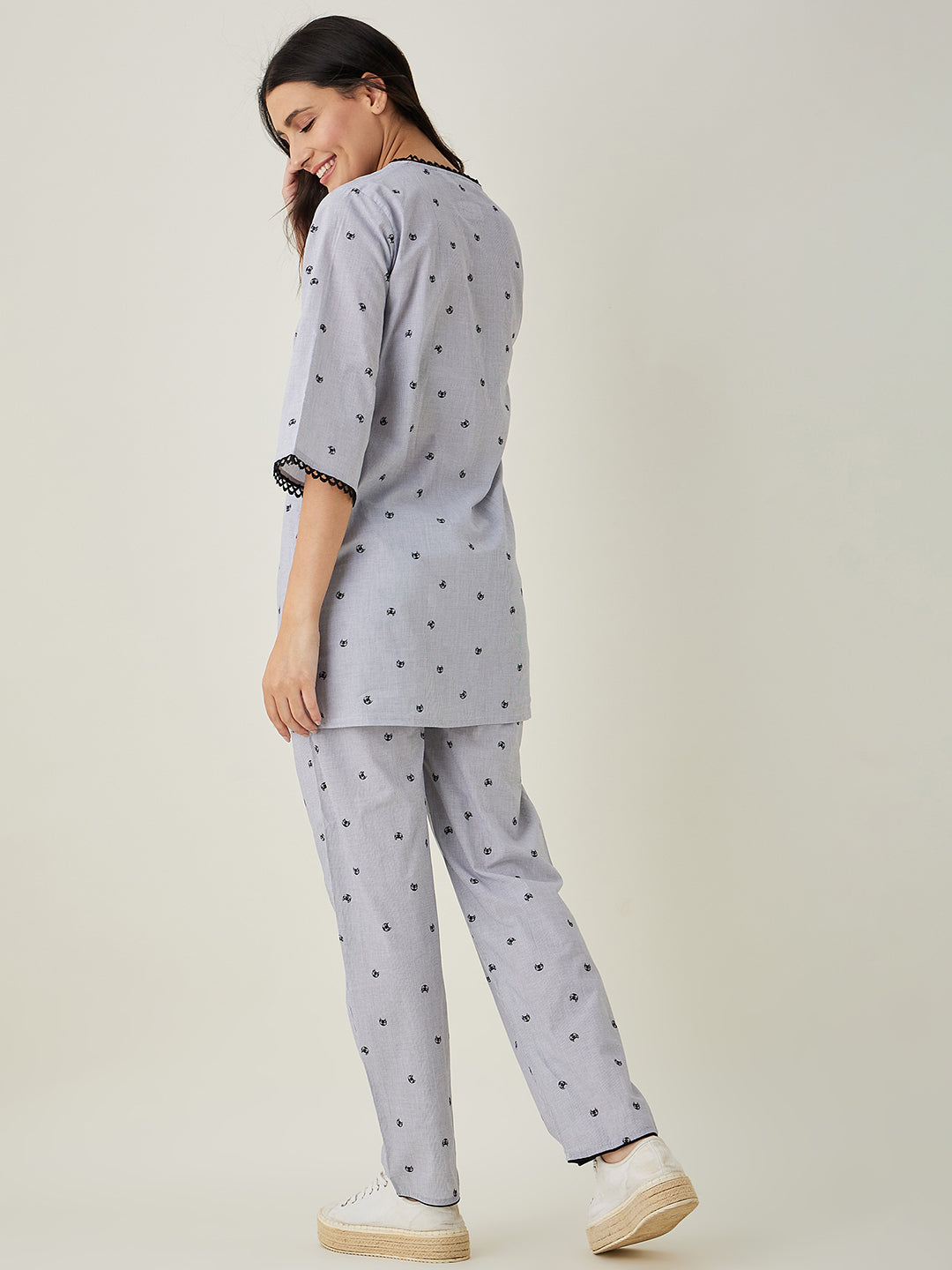 Women's Black and White Purrfectly Chic Cat Coord set