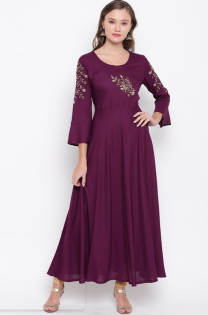 Women's Purple Rayon Anarkali Kurta By Vbuyz (