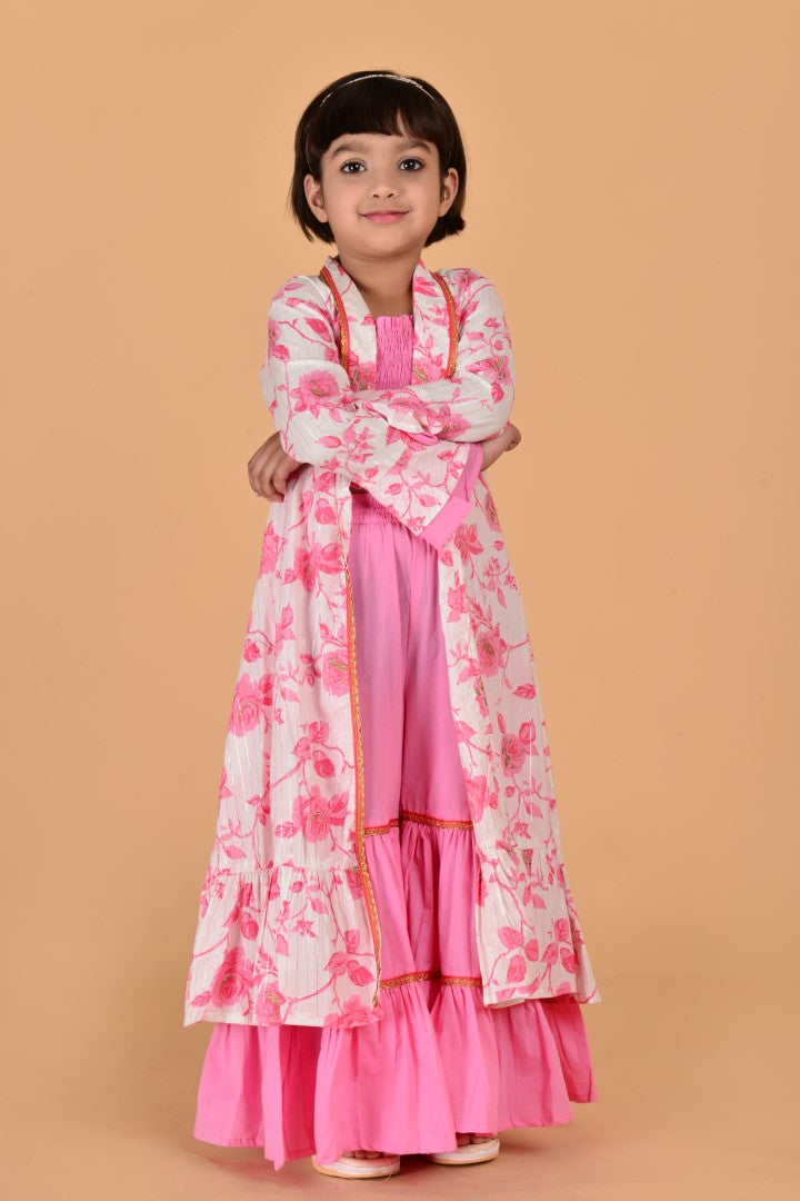 Girls Pink Cottton Embellishments Sharara Set
